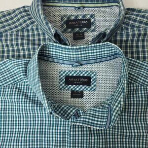 ARIAT PRO SERIES Lot 2 Mens Long Sleeve Plaid Button Down Shirt XL Blue Green
